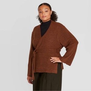 TARGET brown wrap tie cardigan sweater